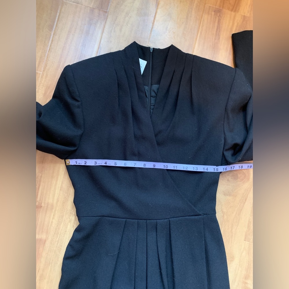 Classic Vintage 80s Black Long Sleeve Wool Professional Power Dress Sz S/M - Picture 10 of 11
